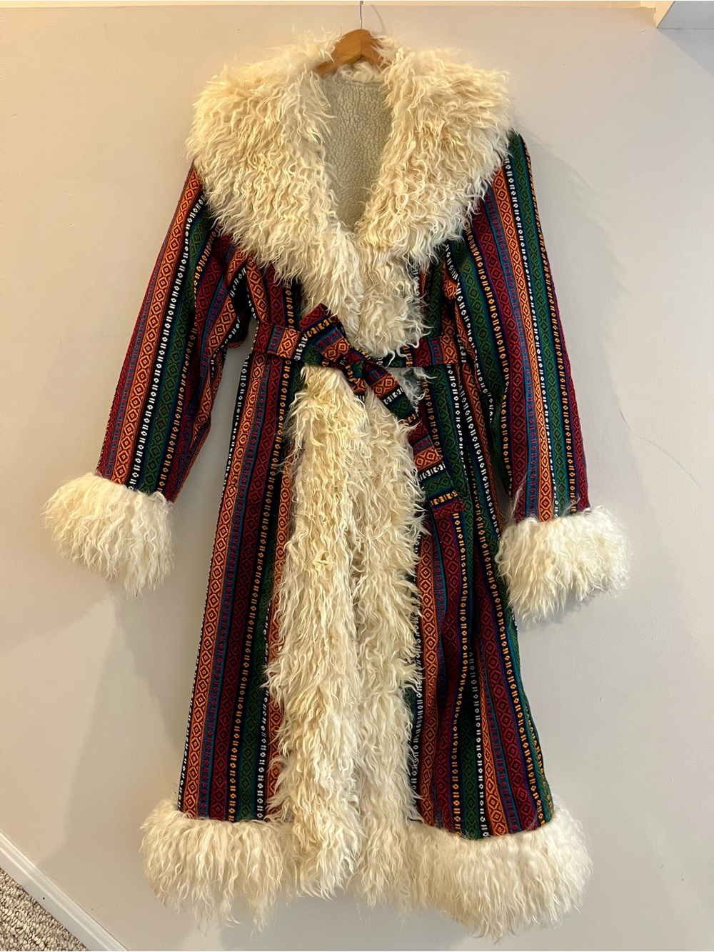 Vintage 70’s Style Penny Lane Coat with Curly Mongolian Lamp Trim Sherpa Lined